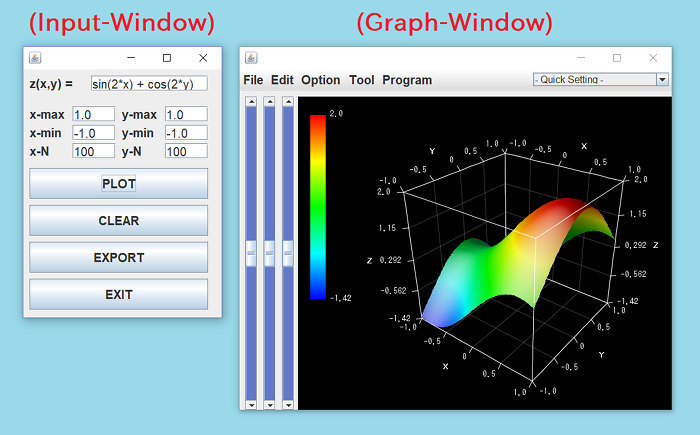 The input-window(left) and the graph window(right)