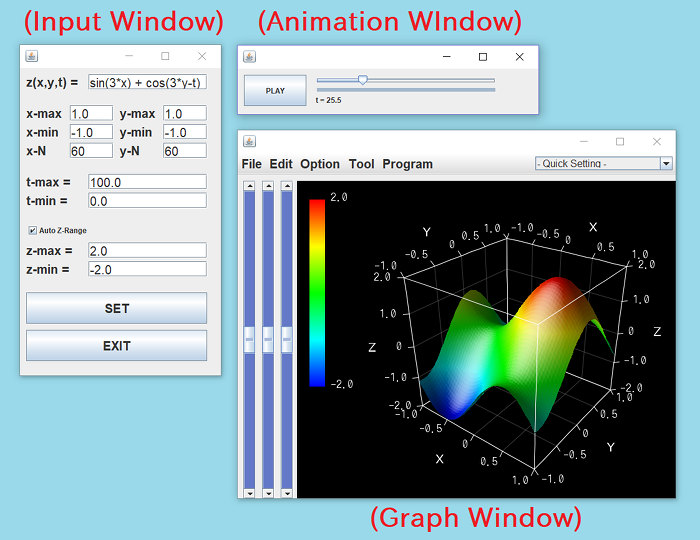 The input-window(left) and the graph window(right)