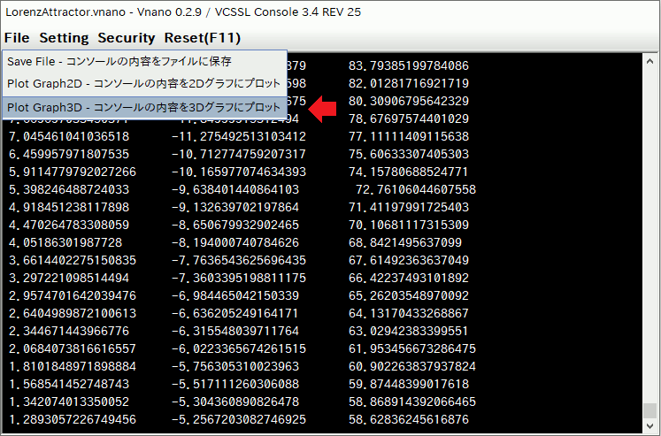 The menu to plot graphs