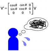 A confused person looking at a complicated matrix equation
