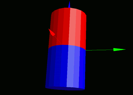 実行結果、赤と青の円筒の図
